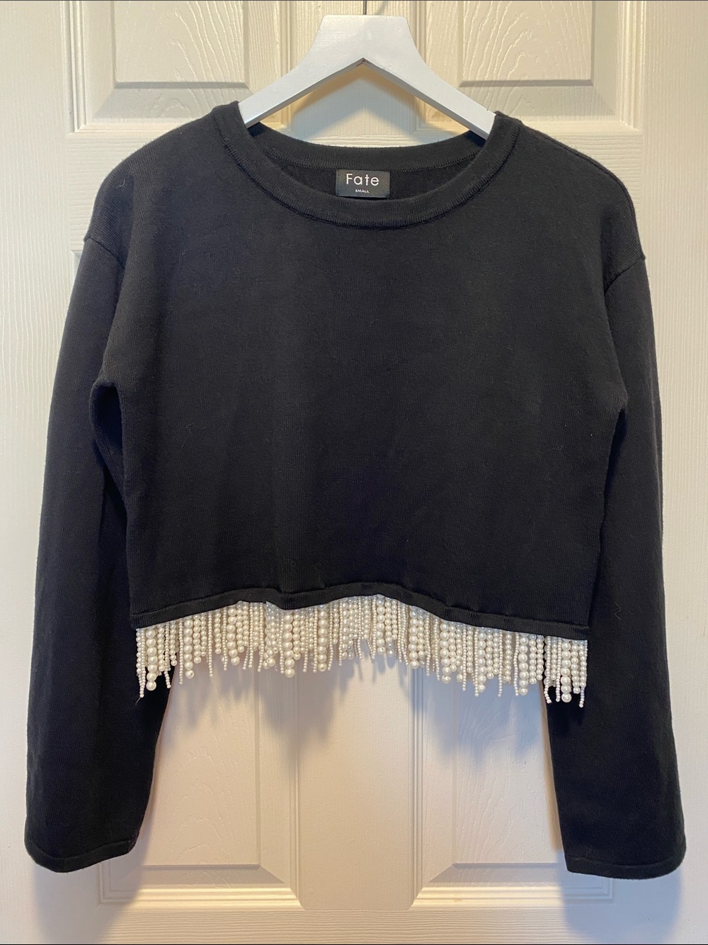 Fate Pearl Fringe Cropped Sweater